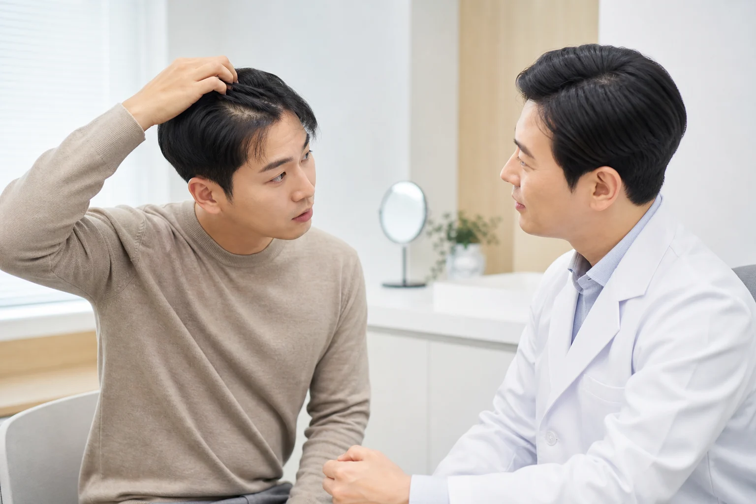 남성 탈모 병원 정보를 확인하는 상담 준비 장면